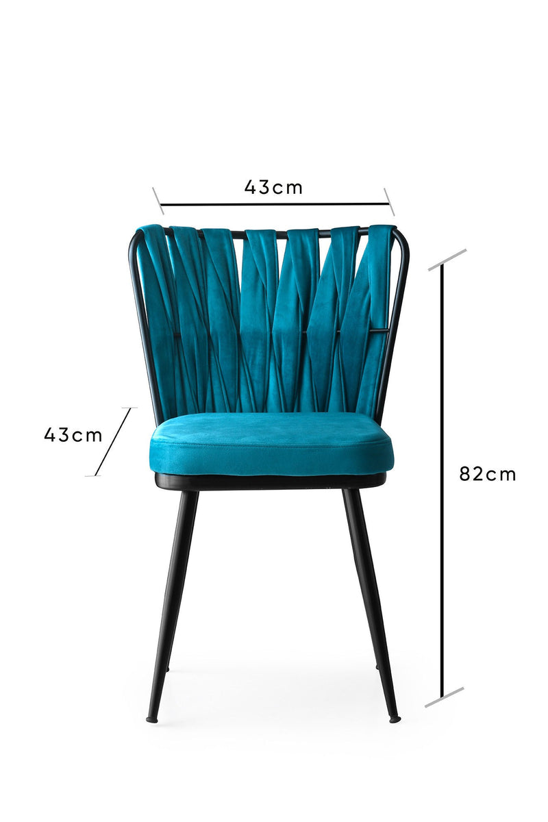 Set da 4 Sedia design in velluto e metallo colore ciano brillante cm 43x82x43h