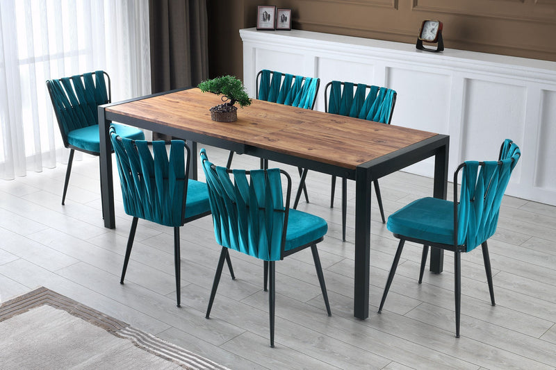 Set da 4 Sedia design in velluto e metallo colore ciano brillante cm 43x82x43h