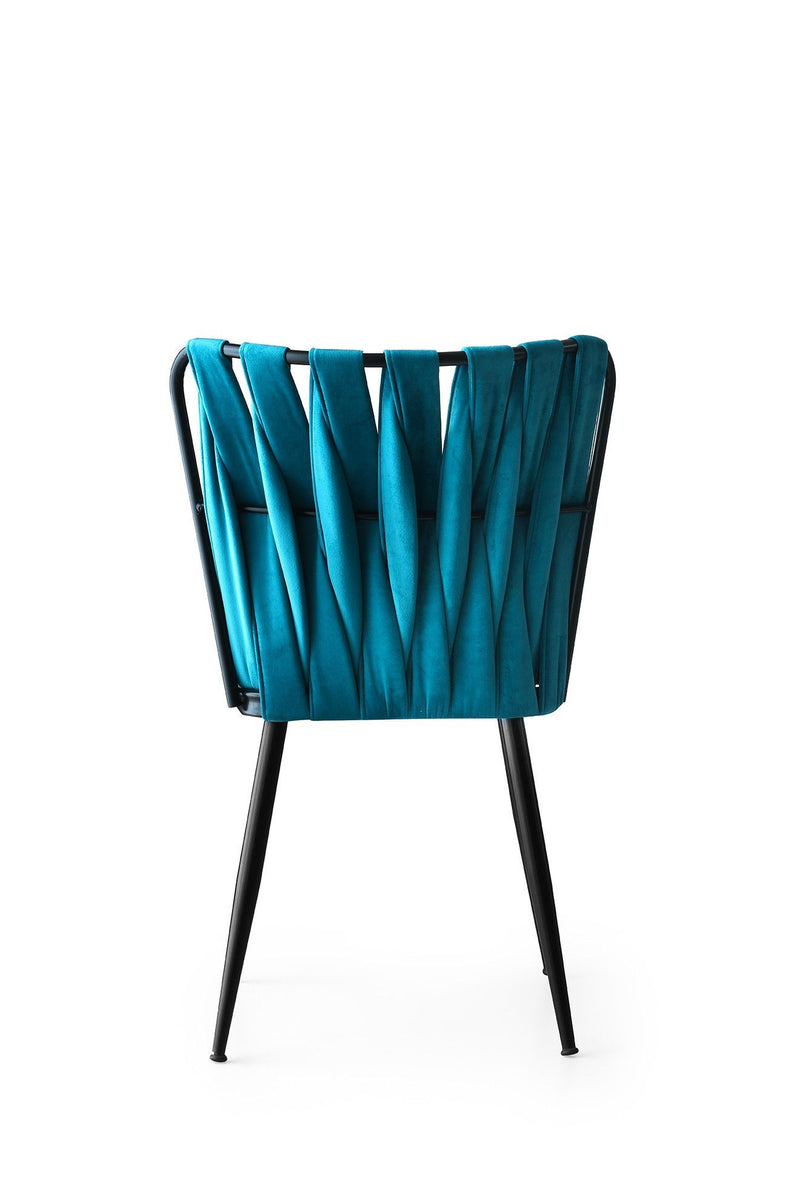 Set da 4 Sedia design in velluto e metallo colore ciano brillante cm 43x82x43h