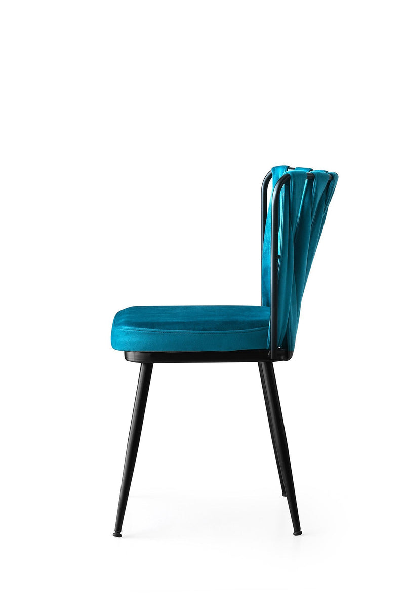 Set da 4 Sedia design in velluto e metallo colore ciano brillante cm 43x82x43h