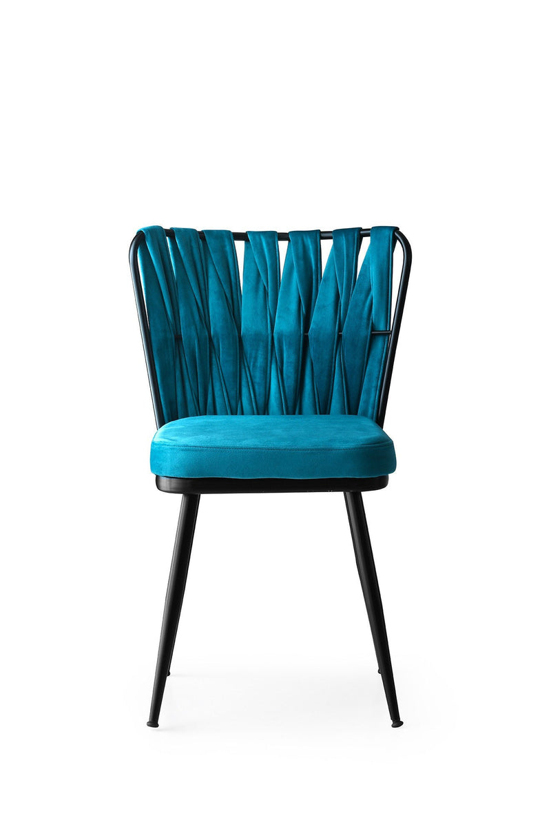 Set da 4 Sedia design in velluto e metallo colore ciano brillante cm 43x82x43h