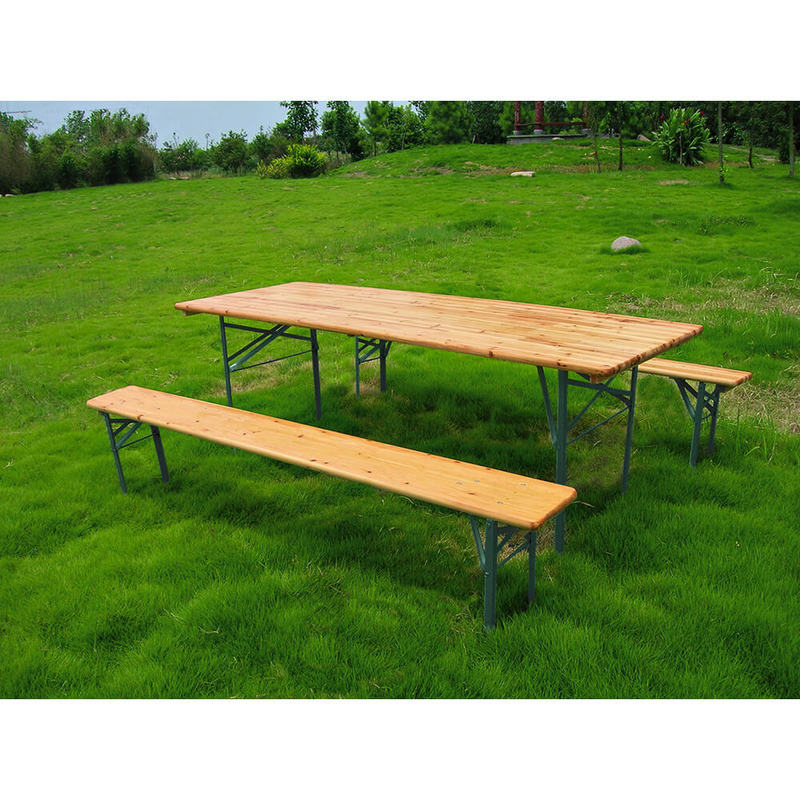 Set birreria in legno rettangolare con tavolo e panche pieghevoli da giardino cm 220