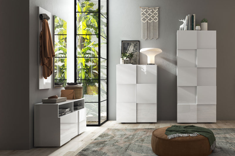Yanna - Armadio 2 ante da ingresso bianco lucido con appendiabiti cm 78x31x187h