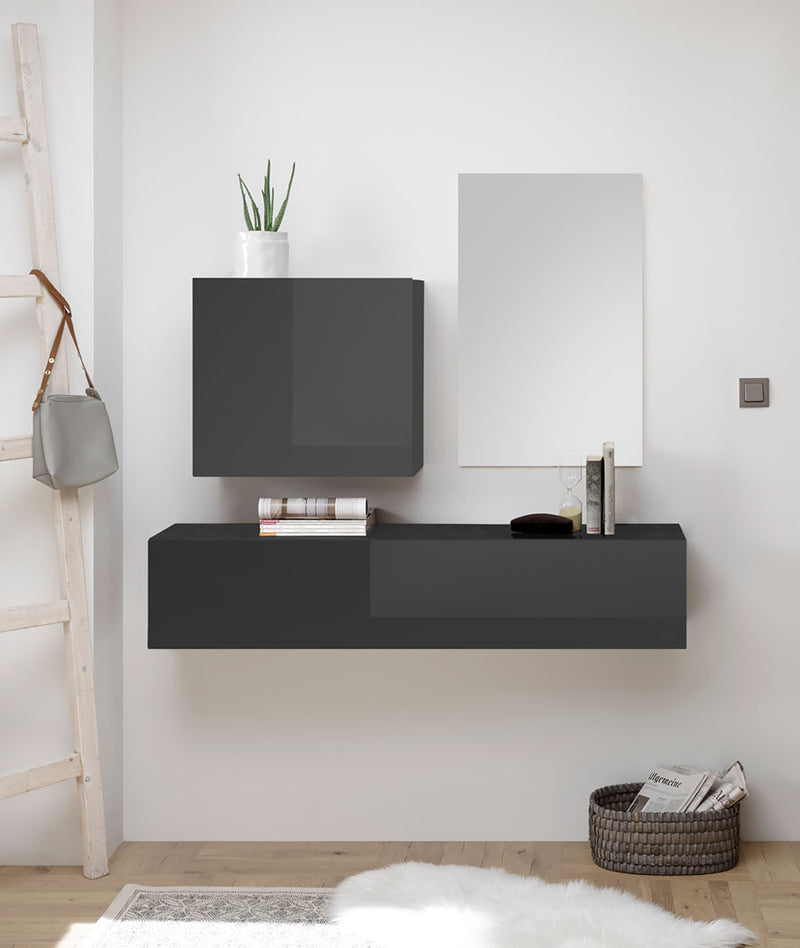 Iker - Composizione mobili ingresso con specchio e pensili sospesi - vari colori