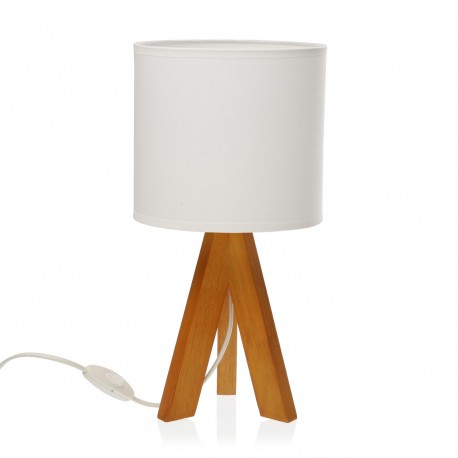Lampada moderna 3 piedi in legno paralume tessuto cm ø 19x38h - vari colori