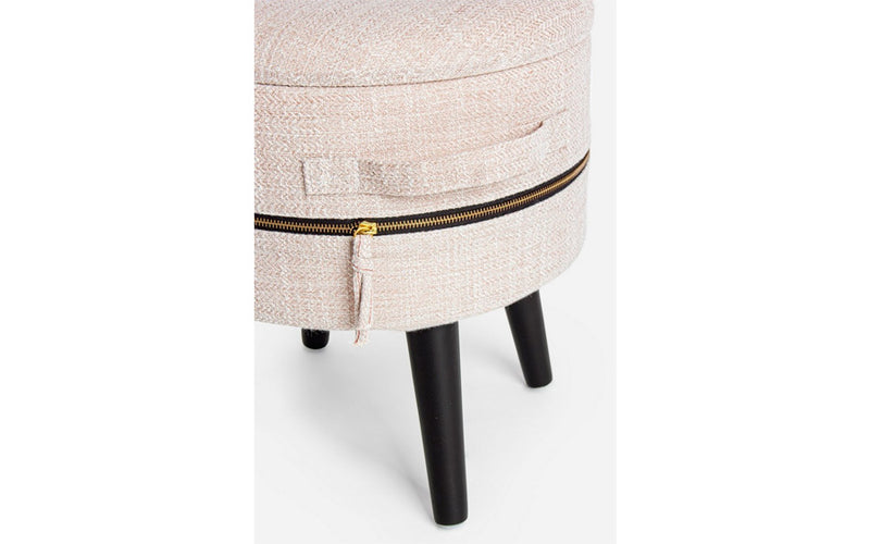 Set da 2 pouf moderno in tessuto bianco con contenitore gambe in legno