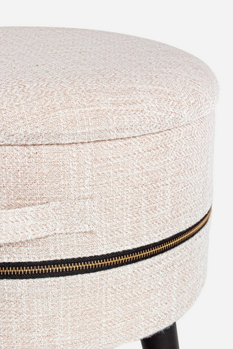 Set da 2 pouf moderno in tessuto bianco con contenitore gambe in legno