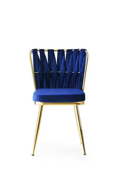 Set da 2 sedia design moderno in velluto blu navy gambe metallo dorate cm 43x43x82h
