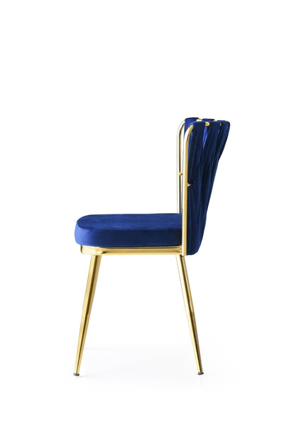 Set da 2 sedia design moderno in velluto blu navy gambe metallo dorate cm 43x43x82h