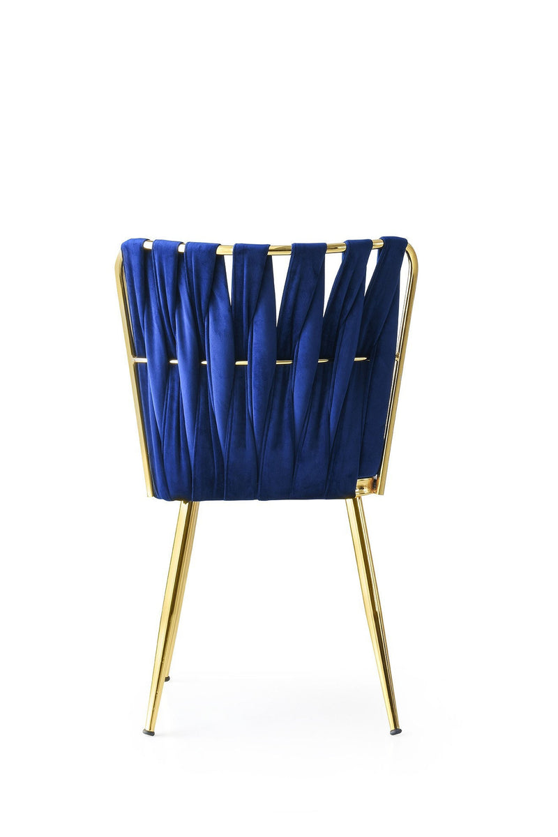 Set da 2 sedia design moderno in velluto blu navy gambe metallo dorate cm 43x43x82h
