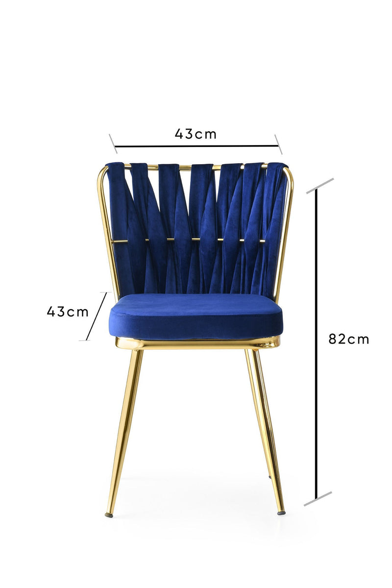 Set da 2 sedia design moderno in velluto blu navy gambe metallo dorate cm 43x43x82h
