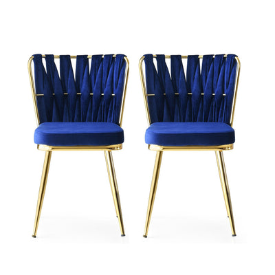 Set da 2 sedie in velluto design moderno e particolare colore blu navy con gambe in vero metallo dorato