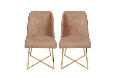 Set da 2 sedie stile moderno con gambe incrociate in metallo oro lucido e tessuto effetto velluto rosa antico, seduta ergonomica, disponibile anche in nero e oro lucido. Dimensioni cm 50x49x90h