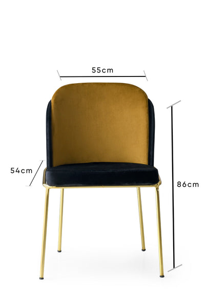 Set da 4 sedia design in velluto nero e oro con struttura in metallo cm 54x55x86h