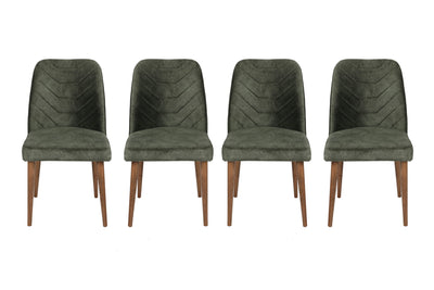 Set da 4 Sedia moderna in velluto verde militare con gambe in legno cm 50x49x90h