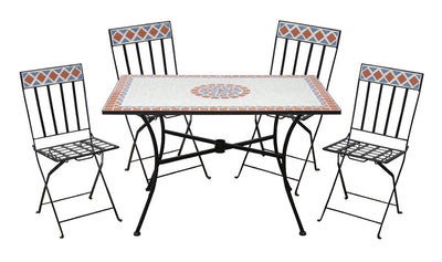 Set da giardino mosaico Pompei in acciaio con tavolo e sedie da esterno