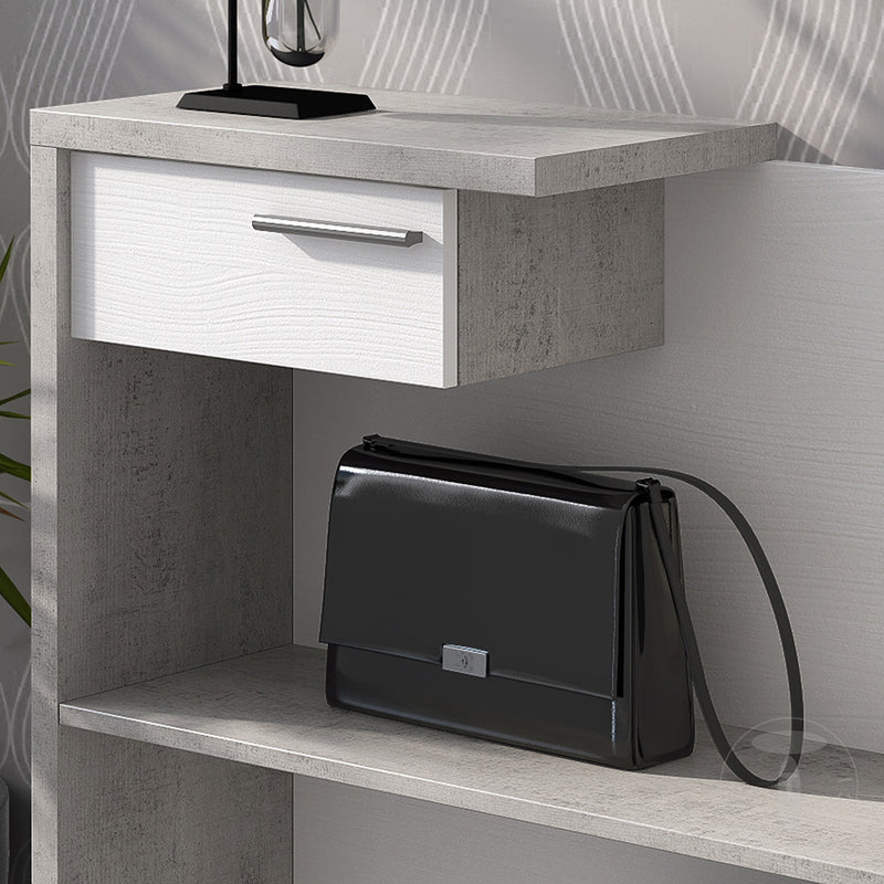 Set ingresso mobile con cassetti e specchio larice poro aperto e cemento