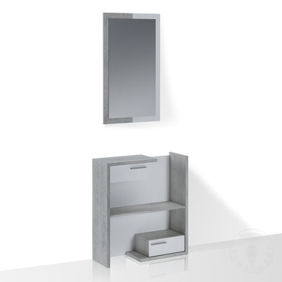 Set ingresso mobile con cassetti e specchio larice poro aperto e cemento