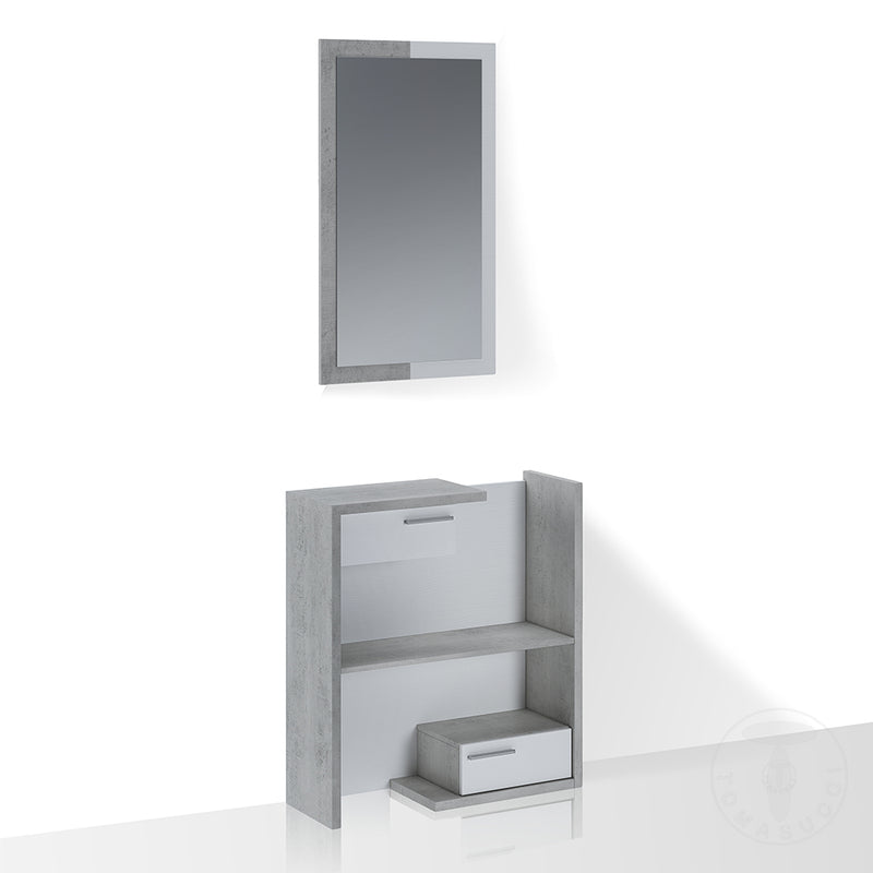 Set ingresso mobile con cassetti e specchio larice poro aperto e cemento