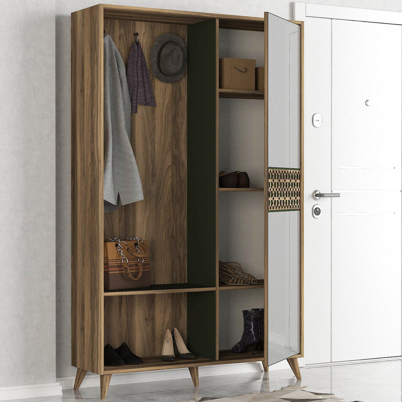 Mobile ingresso in legno vintage con anta a specchio e appendiabiti cm 120x35x192h