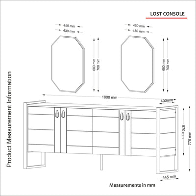 Set per ingresso mobile credenza a 4 ante in legno e 2 specchi da muro decorativi