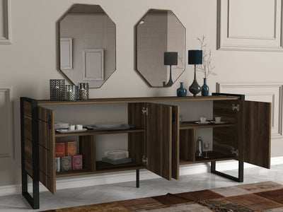 Set per ingresso mobile credenza a 4 ante in legno e 2 specchi da muro decorativi