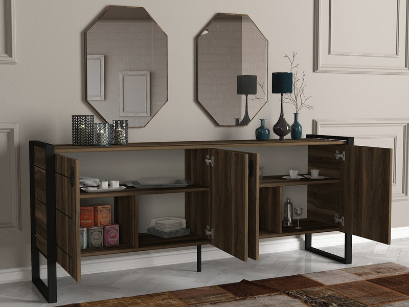 Set per ingresso mobile credenza a 4 ante in legno e 2 specchi da muro decorativi