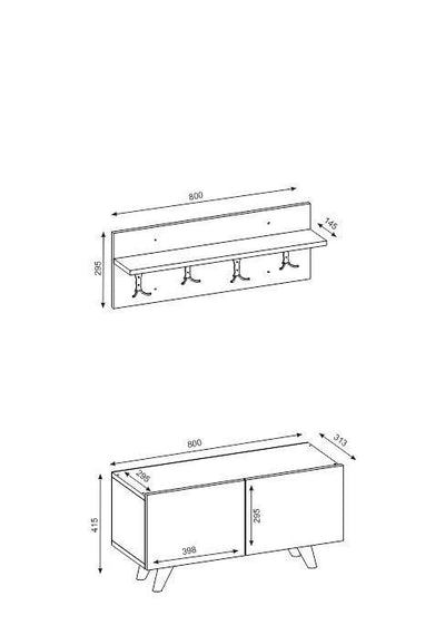 Set per ingresso con mensola appendiabiti e scarpiera moderno in legno