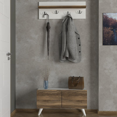 Set per ingresso in stile moderno in legno con mensola appendiabiti e scarpiera con due ante