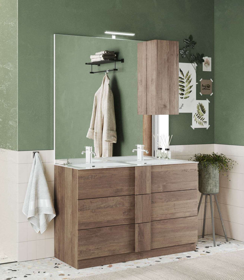 mobile bagno 3 cassetti in legno cm 120 rovere con specchiera