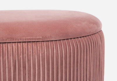 Set panca ovale e 2 pouf contenitore rotondo in velluto colore rosa base argento