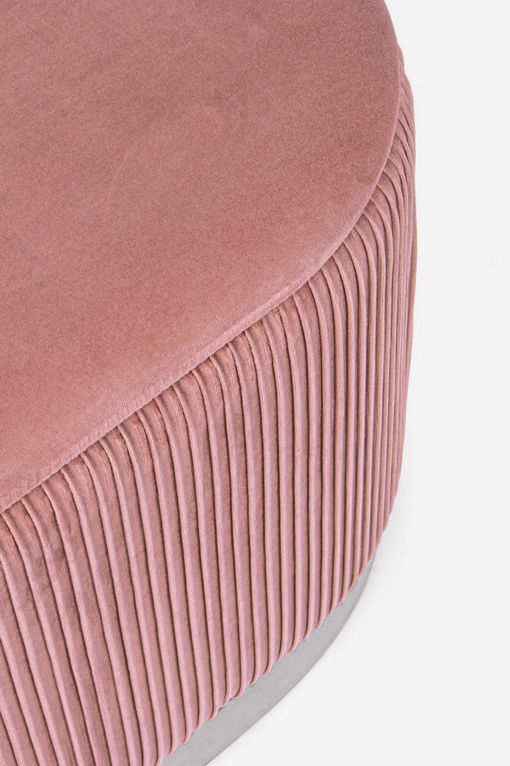 Set panca ovale e 2 pouf contenitore rotondo in velluto colore rosa base argento