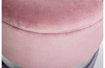 pouf contenitore in velluto rosa e grigio