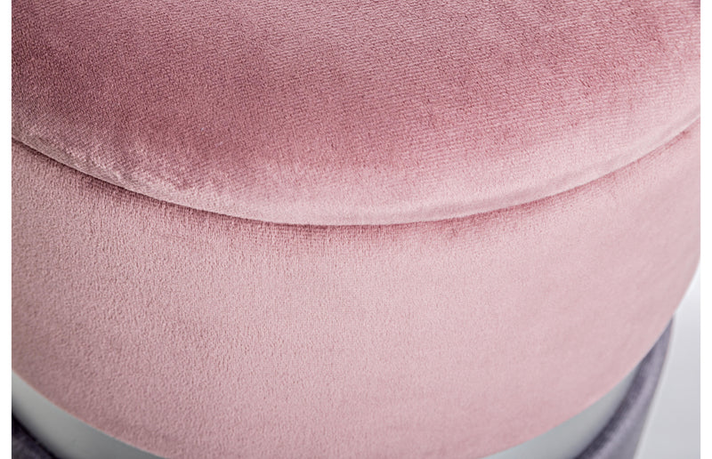 pouf contenitore in velluto rosa e grigio