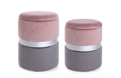 pouf contenitore in velluto rosa e grigio