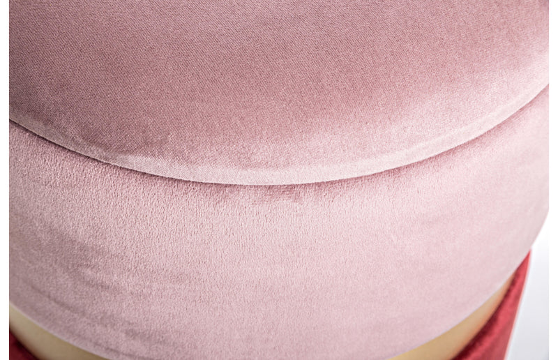 pouf contenitore in velluto rosa e bordeaux