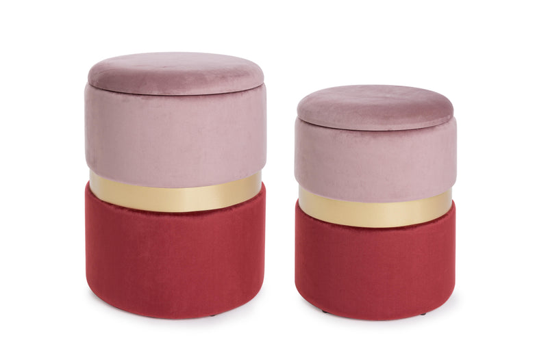 pouf contenitore in velluto rosa e bordeaux