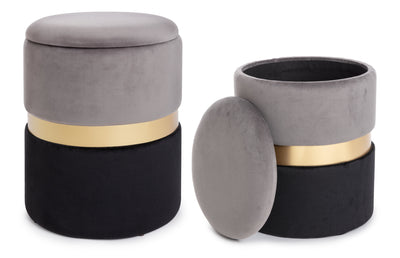pouf contenitore in velluto nero e grigio