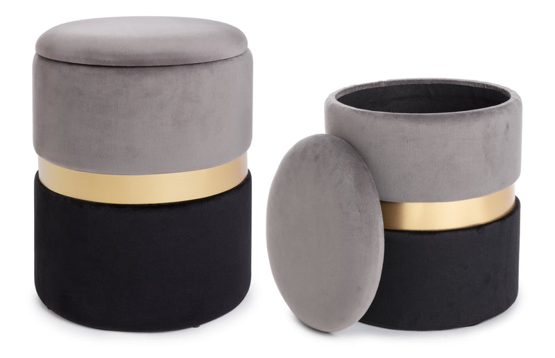 pouf contenitore in velluto nero e grigio
