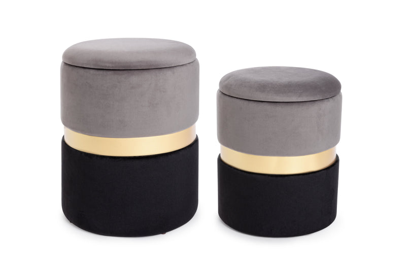 pouf contenitore in velluto nero e grigio
