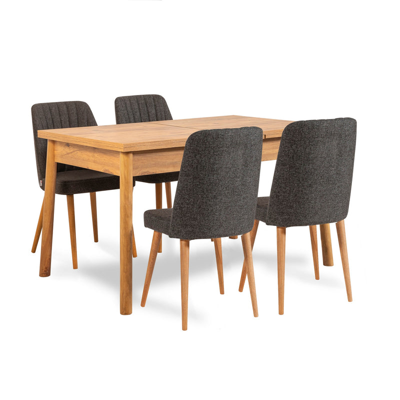 Set sala da pranzo con 4 sedie tavolo apribile e panca in tessuto antracite - vari colori