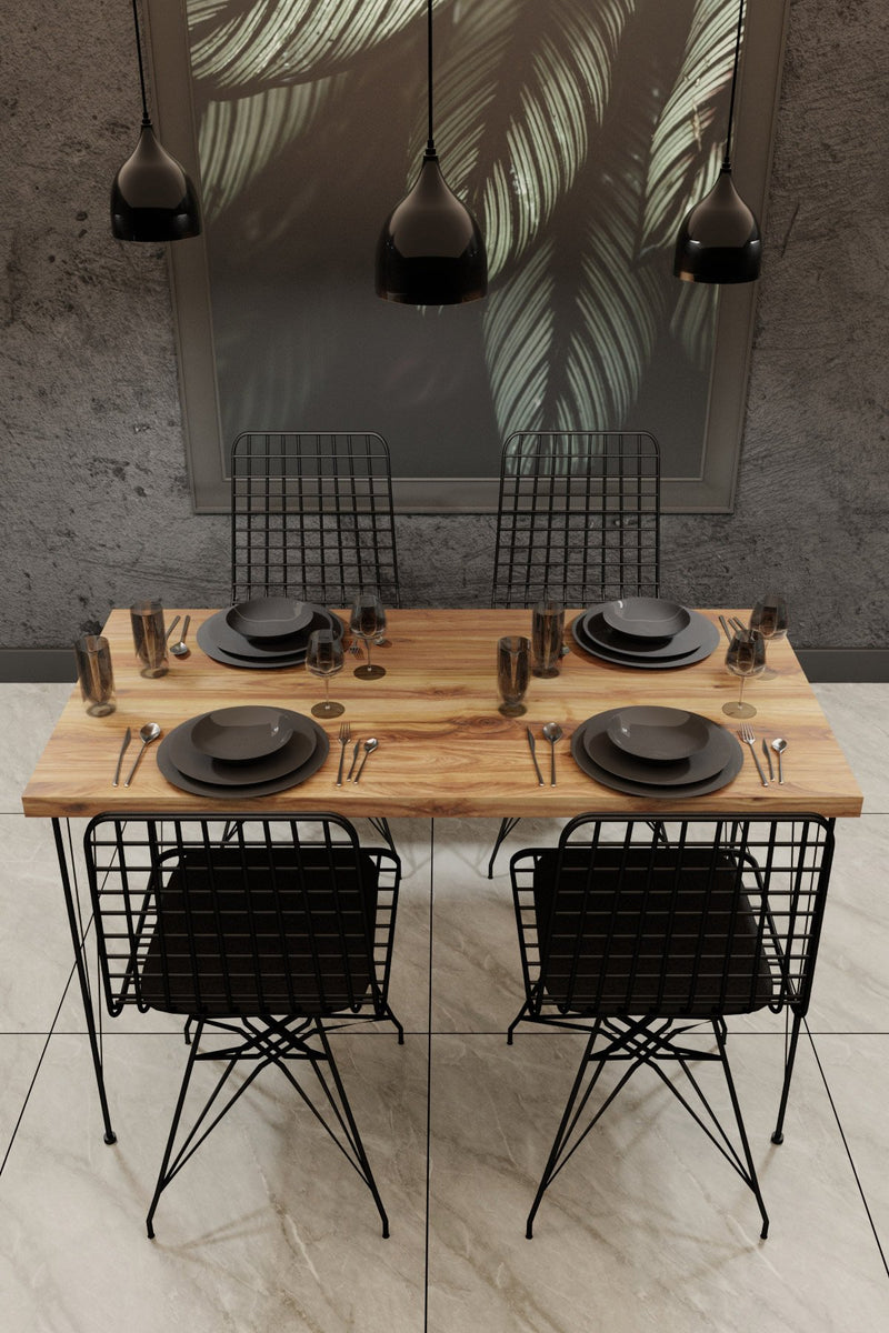 Set sala da pranzo Tavolo industrial fisso con 4 sedie in metallo - vari colori