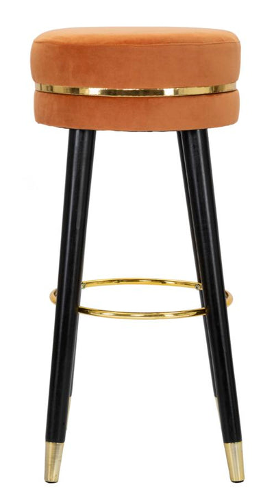 sgabello alto fisso moderno in legno e seduta in velluto colore ruggine