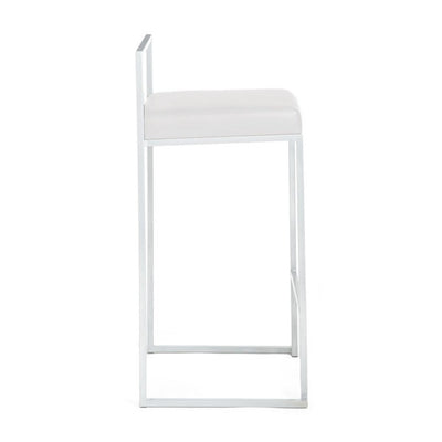 Set da 2 sgabello alto quadrato struttura in metallo ed ecopelle bianco cm 41x41x88h