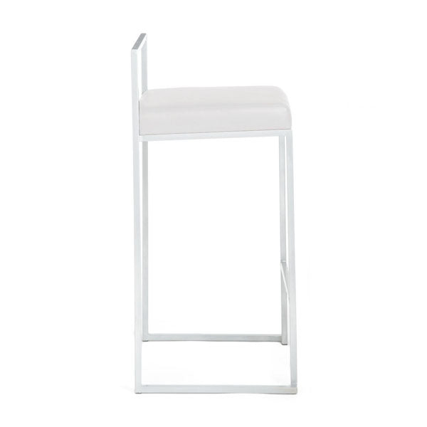 Set da 2 sgabello alto quadrato struttura in metallo ed ecopelle bianco cm 41x41x88h