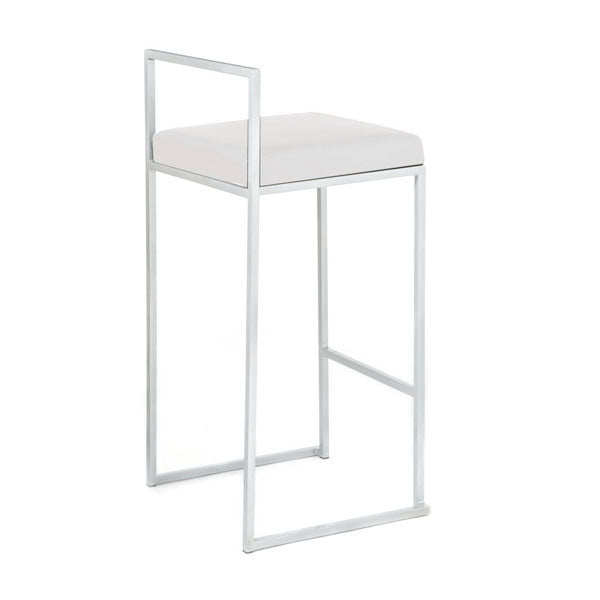 Set da 2 sgabello alto quadrato struttura in metallo ed ecopelle bianco cm 41x41x88h