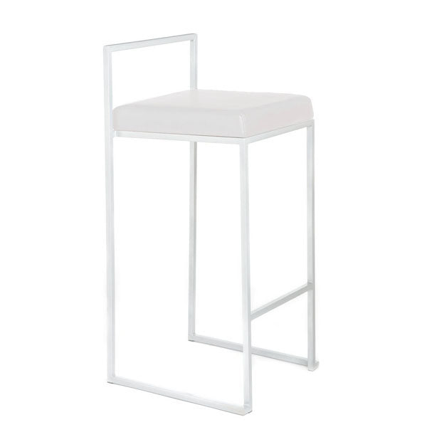 Set da 2 sgabello alto quadrato struttura in metallo ed ecopelle bianco cm 41x41x88h