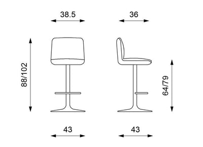 Set da 2 Sgabello regolabile base in metallo seduta in tessuto cm 36x38x88/102h - vari colori