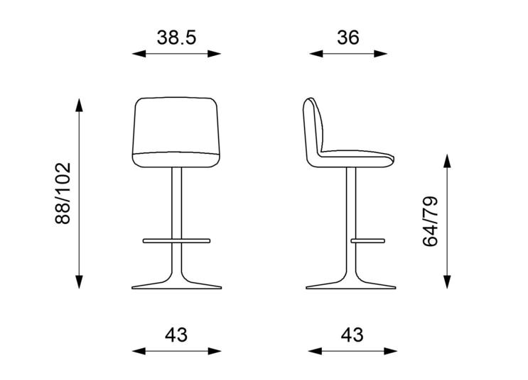 Set da 2 Sgabello regolabile base in metallo seduta in tessuto cm 36x38x88/102h - vari colori