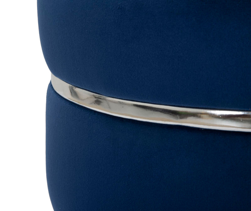 sgabello basso moderno in legno e seduta in velluto blu